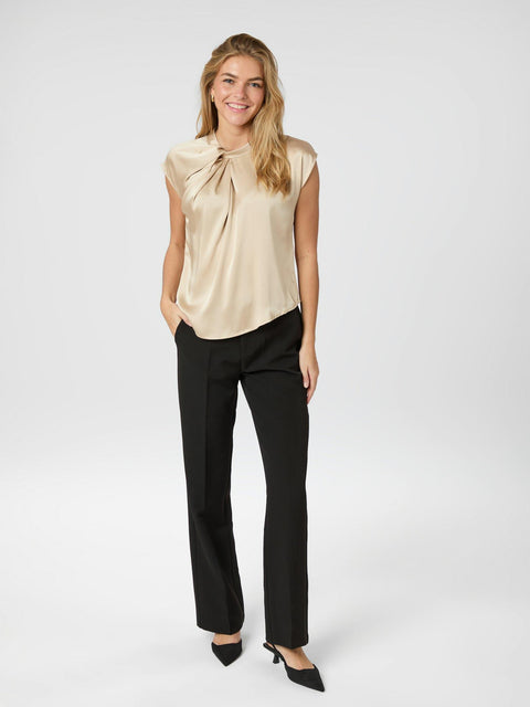 Neo noir - Fleur drapy satin blouse - 125 Dark sand