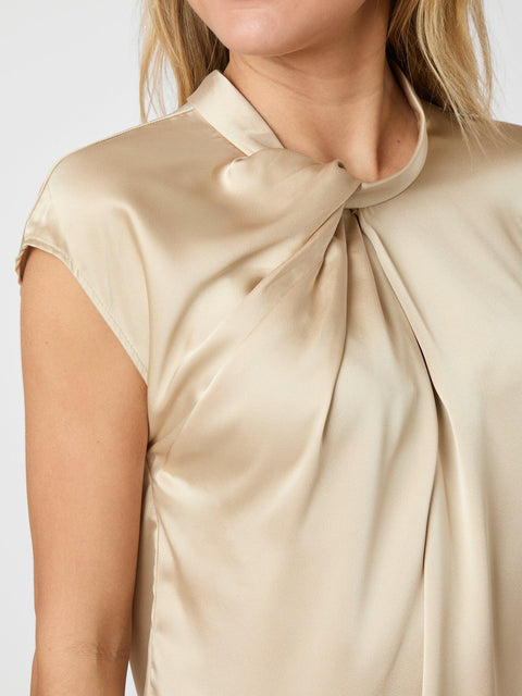 Neo noir - Fleur drapy satin blouse - 125 Dark sand