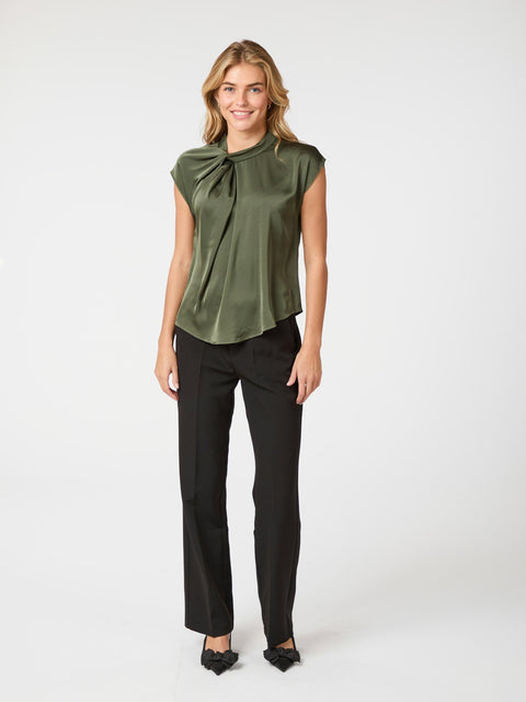 Neo noir - Fleur drapy satin blouse - 151 Army