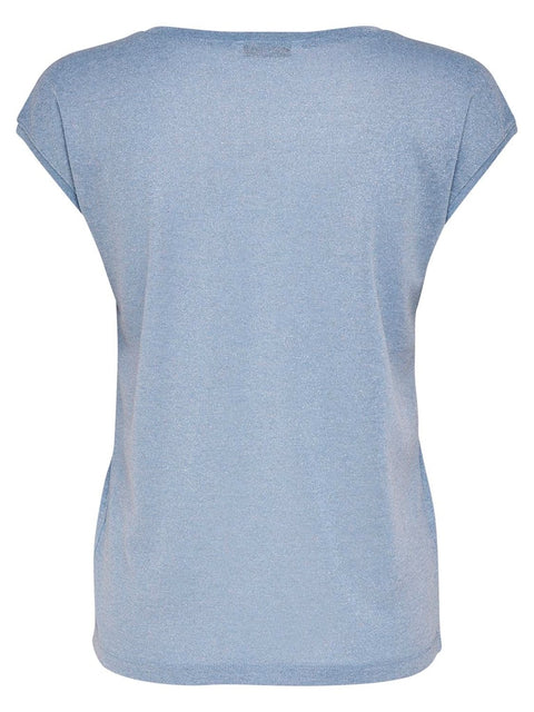 Only - 15136069 ONLSILVERY S/S V NECK - Halogen Blue