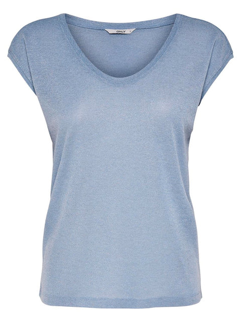Only - 15136069 ONLSILVERY S/S V NECK - Halogen Blue