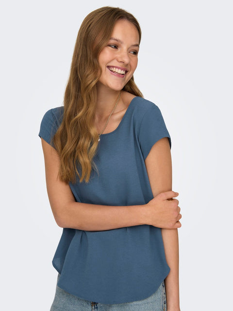 Only - 15142784 ONLVIC S/S SOLID TOP - Vintage Indigo