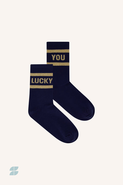 By Bar - Lucky sparkle navy socks - 750 Gold