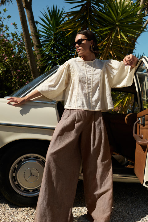 By Bar - Davin seersucker blouse - 010 Offwhite