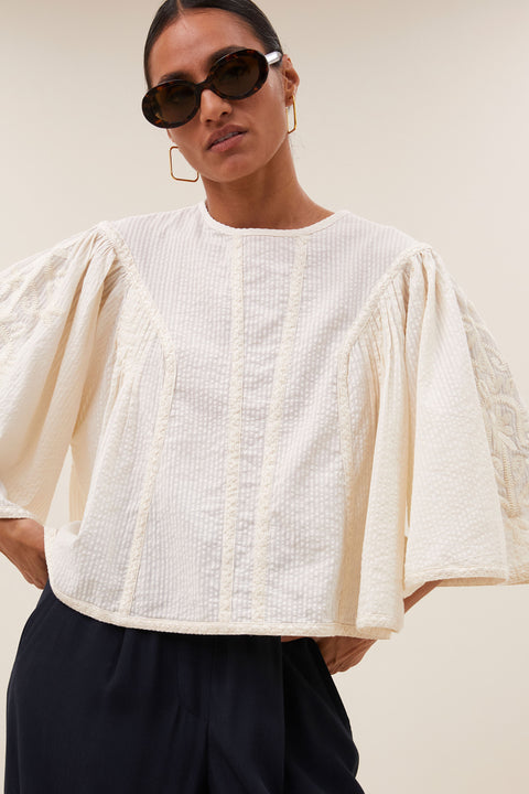 By Bar - Davin seersucker blouse - 010 Offwhite