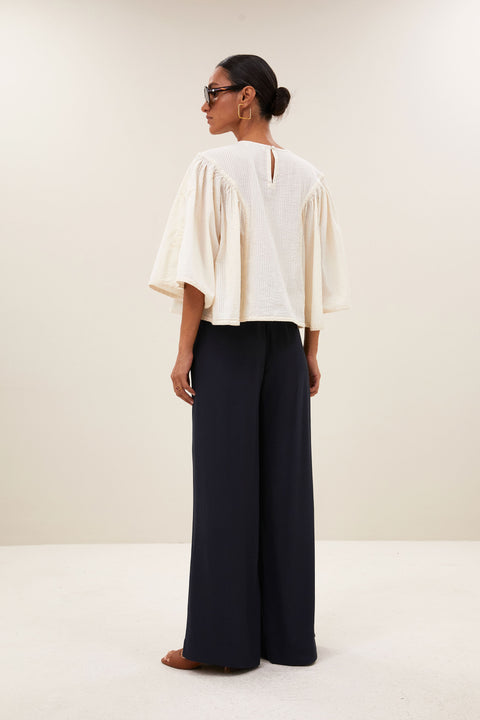 By Bar - Davin seersucker blouse - 010 Offwhite