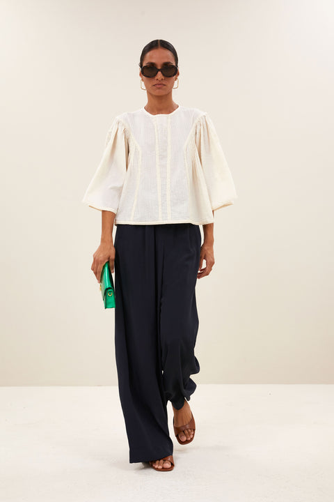 By Bar - Davin seersucker blouse - 010 Offwhite