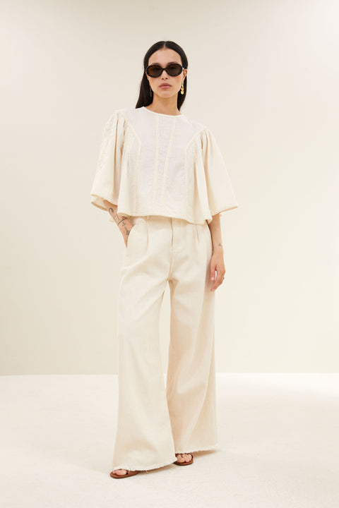 By Bar - Davin seersucker blouse - 010 Offwhite
