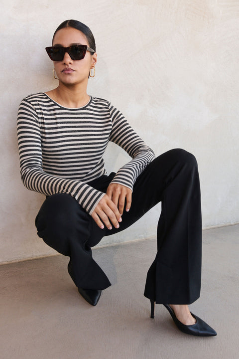 By Bar - Basic ls stripe top 101008 - 018 Chalk