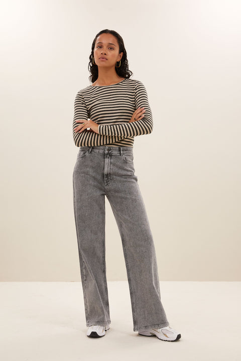 By Bar - Basic ls stripe top 101008 - 018 Chalk