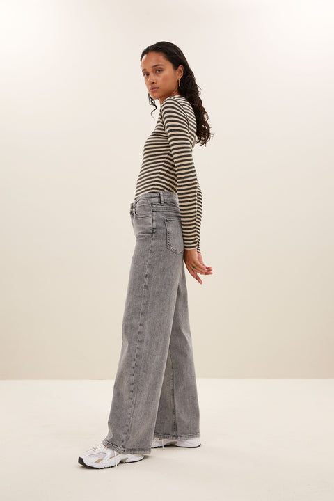 By Bar - Basic ls stripe top 101008 - 018 Chalk