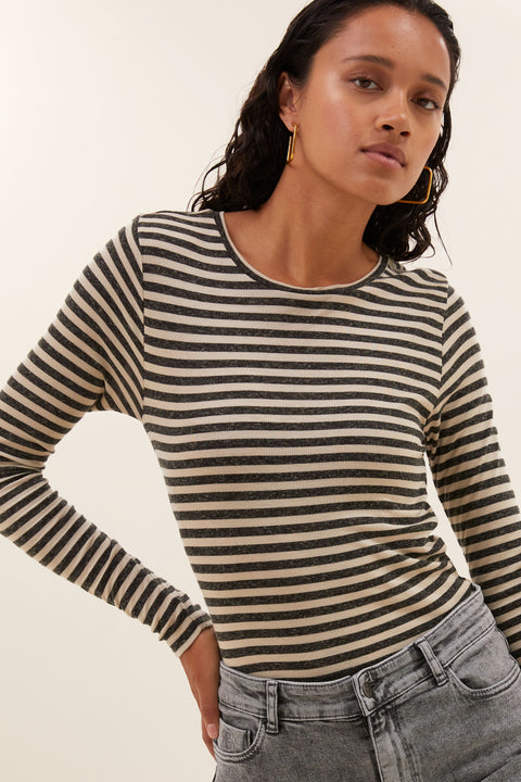 By Bar - Basic ls stripe top 101008 - 018 Chalk