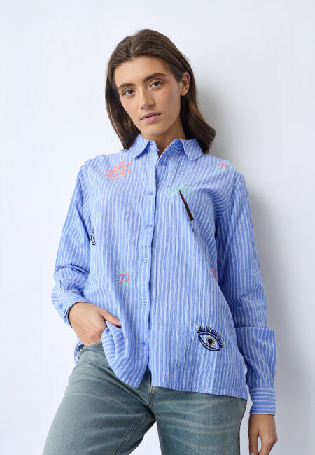 Sisterspoint - Ibisa-sh3 - Blue Stripe Beach / blouse