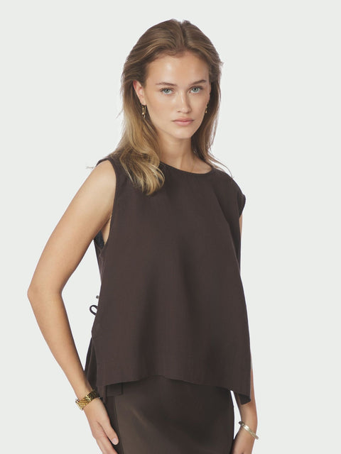 Neo noir - 159947 SVETLANA LINEN - 676 DARK BROWN / top