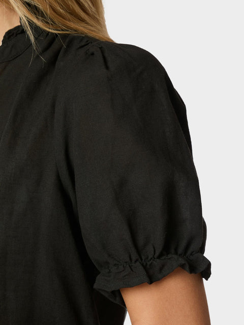 Neo noir - 160264 ODESA LINEN BLOUSE - 676 DARK BROWN / blousje