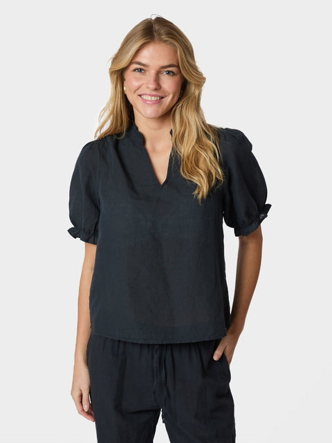 Neo noir - 160264 ODESA LINEN BLOUSE - 141 NAVY / top