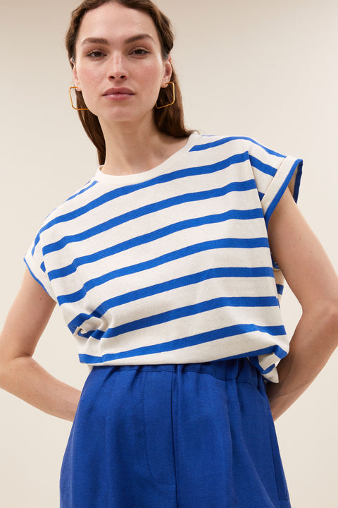 By Bar - Tobi stripe top - 1634 Azul blue stripe