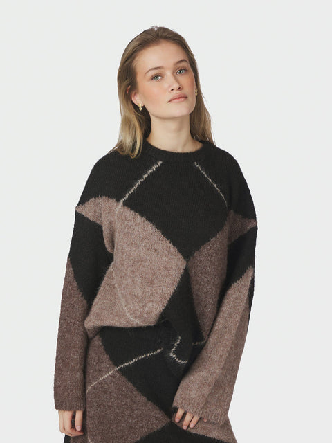 Neo noir - 165205 Inga check - 676 Dark brown / sweater