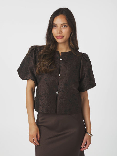 Neo noir - 166369 Aisa brocade blouse - 676 Dark brown
