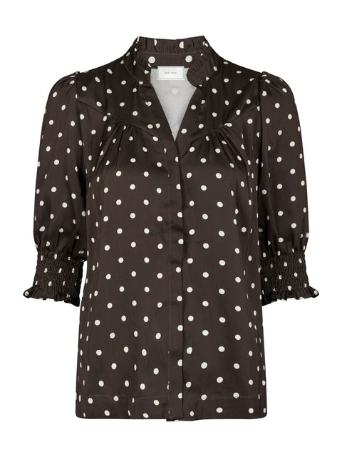 Neo noir - 168484 Diana dot blouse - 676 Dark brown / blouse