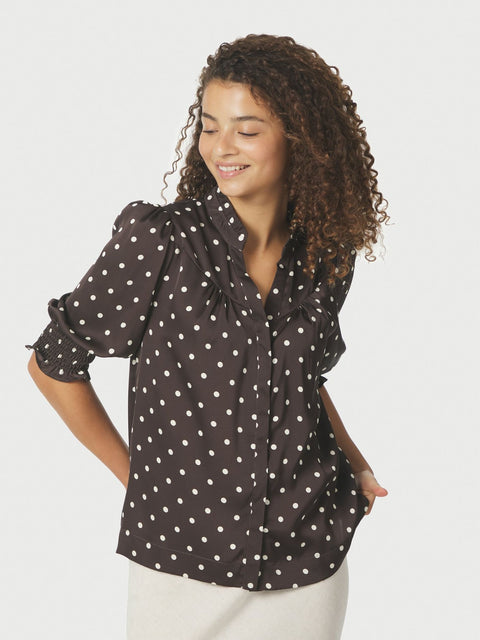 Neo noir - 168484 Diana dot blouse - 676 Dark brown / blouse