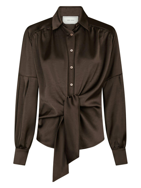 Neo noir - Blouse Naja Satin Shirt - 676 Dark Brown