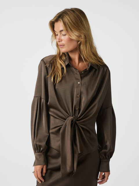 Neo noir - Blouse Naja Satin Shirt - 676 Dark Brown