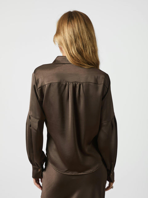 Neo noir - Blouse Naja Satin Shirt - 676 Dark Brown