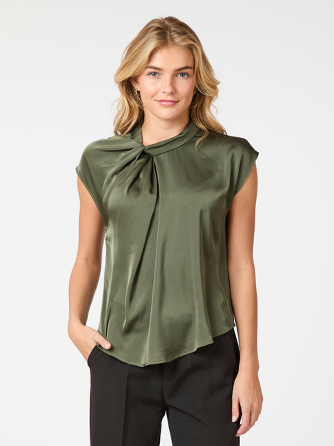 Neo noir - Fleur drapy satin blouse - 151 Army