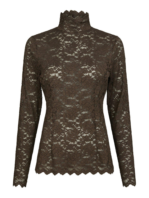 Neo noir - Liza laceflower blouse - 584 Chocolate brown