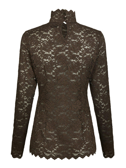 Neo noir - Liza laceflower blouse - 584 Chocolate brown