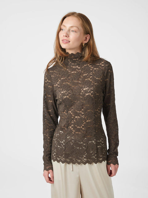 Neo noir - Liza laceflower blouse - 584 Chocolate brown