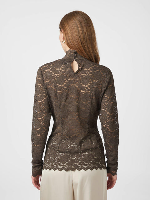 Neo noir - Liza laceflower blouse - 584 Chocolate brown