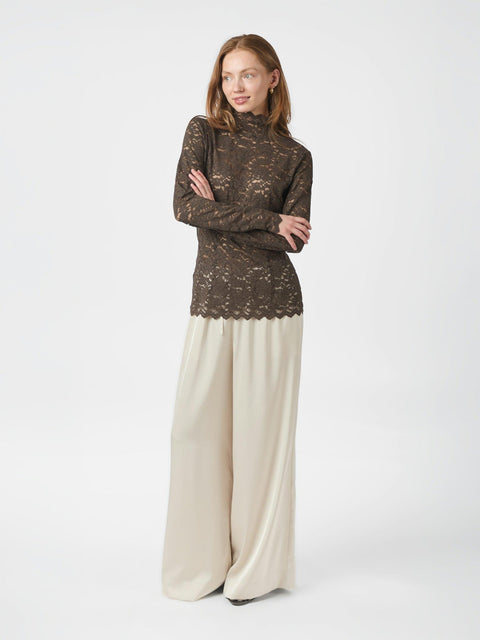 Neo noir - Liza laceflower blouse - 584 Chocolate brown