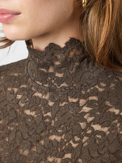 Neo noir - Liza laceflower blouse - 584 Chocolate brown