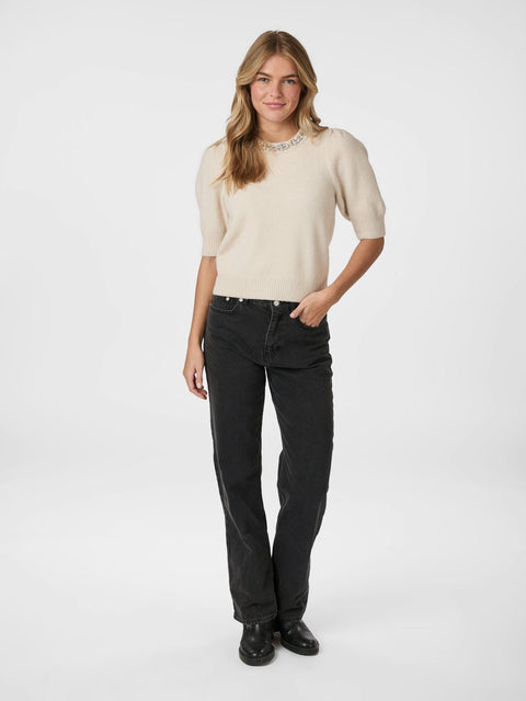 Neo noir - Maia stone knit blouse - 124 Ivory