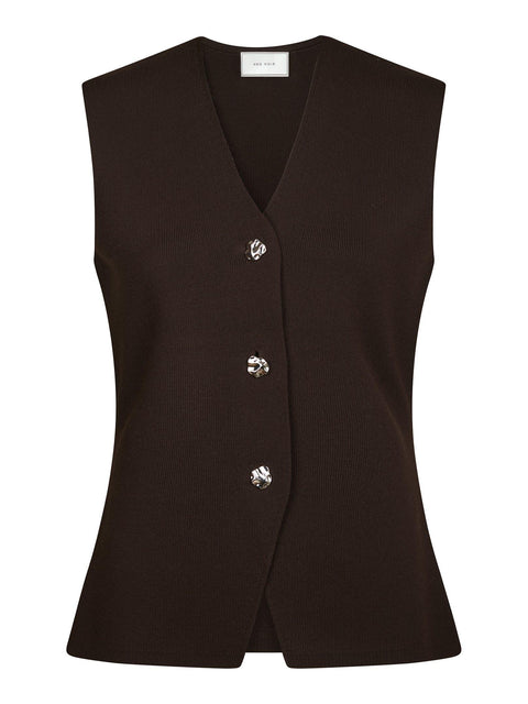Neo noir - Sway smooth knit waistcoat - 676 Dark Brown