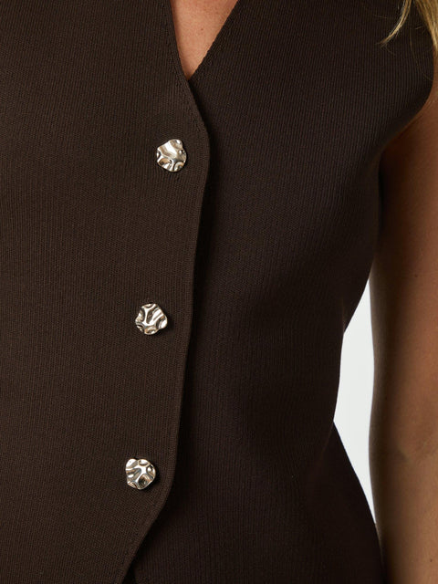 Neo noir - Sway smooth knit waistcoat - 676 Dark Brown