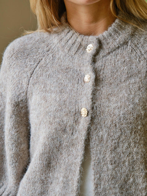 Neo noir - Benuta fluffy knit cardigan - 976 Beige melange