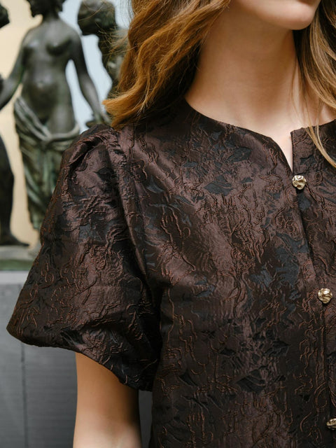 Neo noir - 166369 Aisa brocade blouse - 676 Dark brown