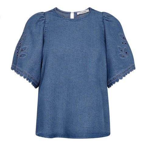 Co couture - 45057 TillyCC Emb ss / top- 552 Denim blue