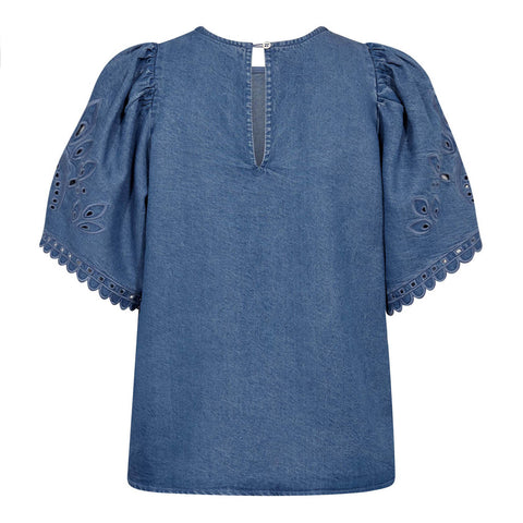 Co couture - 45057 TillyCC Emb ss / top- 552 Denim blue