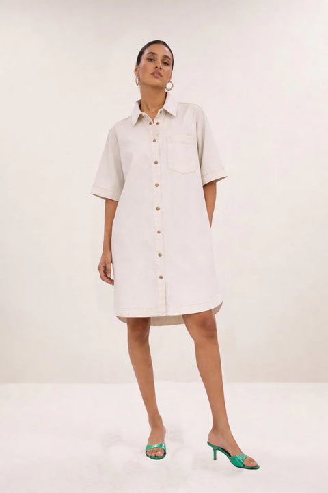 By Bar - Lexia twill dress - 041 Cloud white / jurken