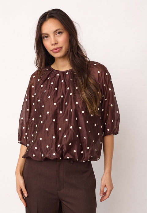 Co couture - 500042 DitaCC Dot Balloon - 20003 Dark brown / blouse