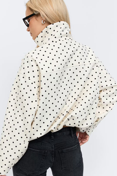 Gina Tricot - High Neck Dot Jacket - Creme/Dot