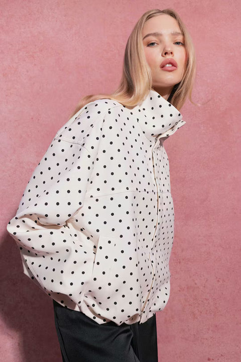 Gina Tricot - High Neck Dot Jacket - Creme/Dot
