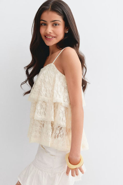 Gina Tricot - Lace frill singlet - Cream / top