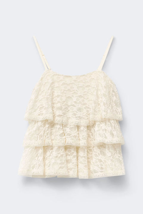 Gina Tricot - Lace frill singlet - Cream / top