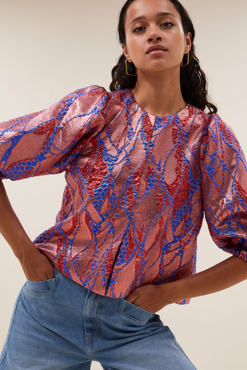 By Bar - Mauri jacquard blouse - 322 Coral