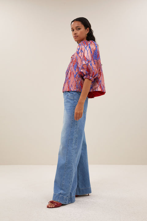 By Bar - Mauri jacquard blouse - 322 Coral